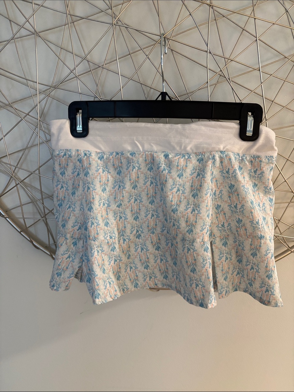 White and Light Blue Floral Mini Skirt